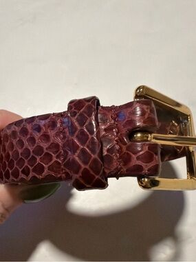 Genuine Snake Skin Burgundy Red Leather Belt with Solid Brass Buckle